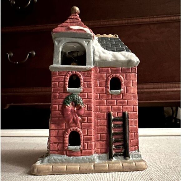 Vintage Ceramic Christmas Village brick firehouse w bell. - Picture 2 of 7